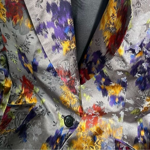 Ralph Lauren Watercolor Multicolored Floral Gray Silk Jacquard Dinner Jacket - Picture 15 of 16